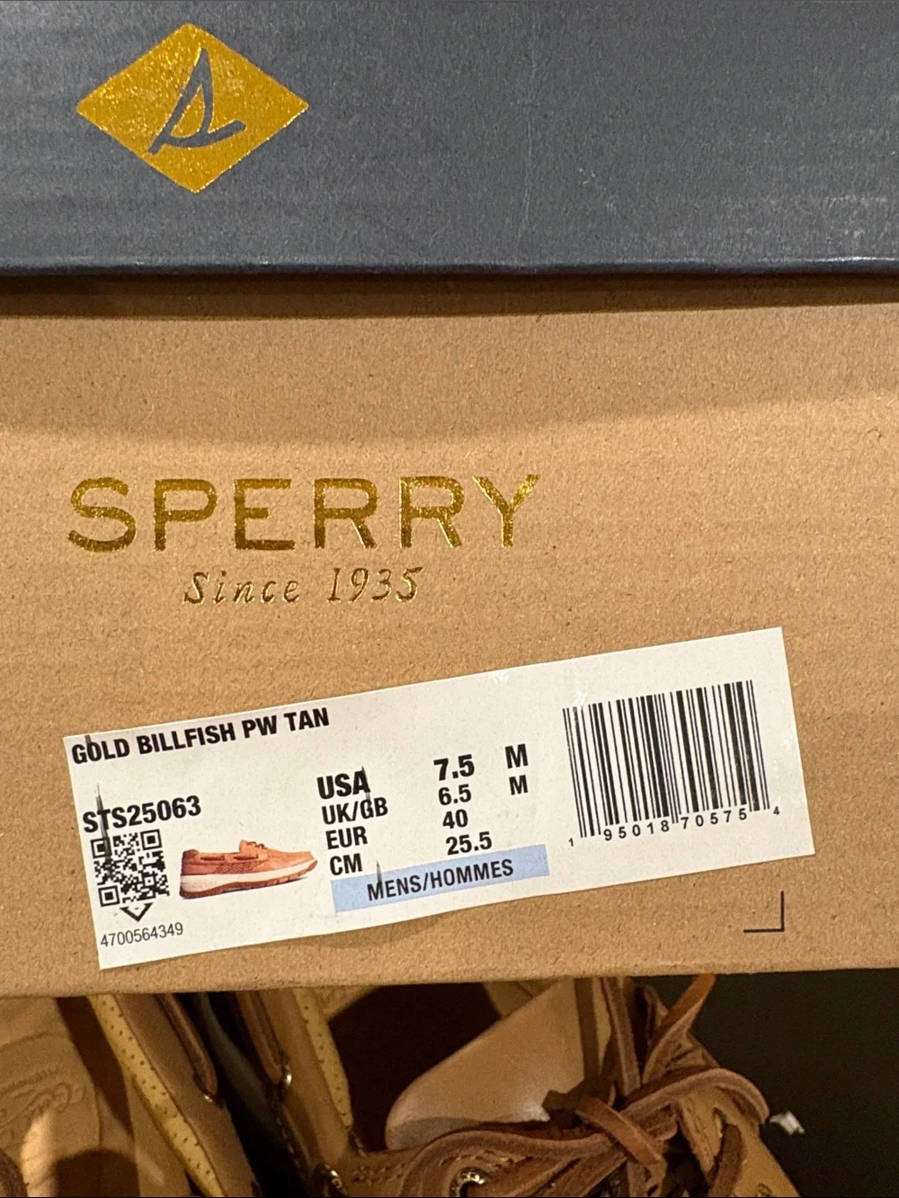 Sperry Mens Gold Billfish Plushwave Gold Cup Collection Boat Shoe Tan 7.5 NIB